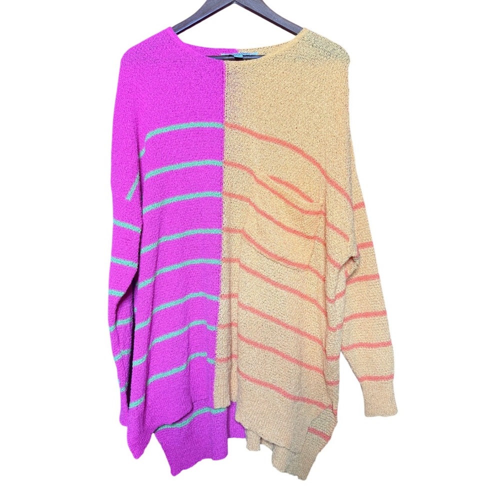 Davi & Dani Colorblock Striped Sweater Women Large Pink Orange Good Oversized